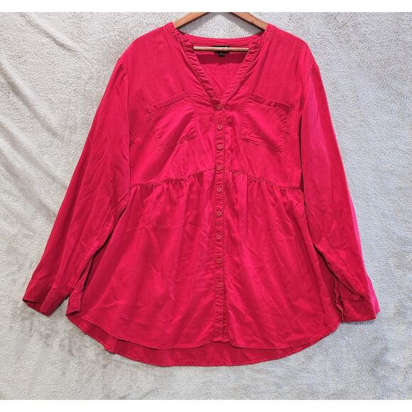 Torrid Womens Red Emma Babydoll Button Up Tunic Size 1X Drapey Lightweight - Picture 1 of 11